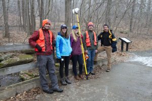 Luc Claussens, Jerry Kauffman and students at White Clay Creek